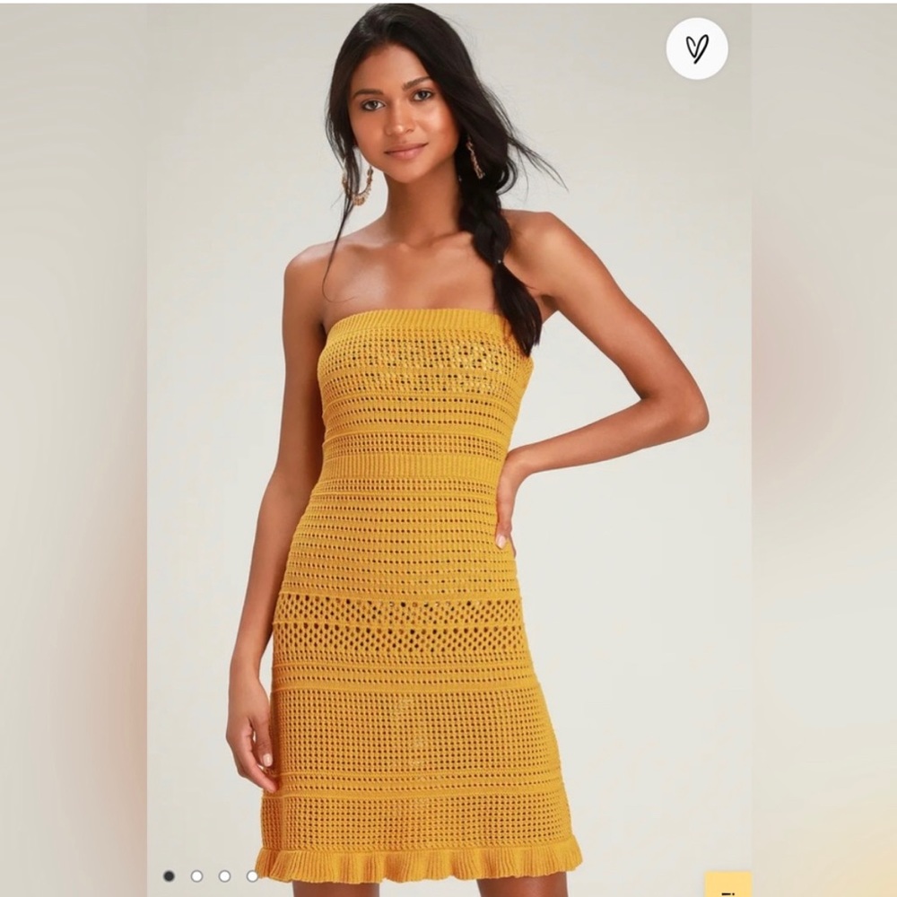NWT Lulus Adalia Mustard Yellow Crochet
Swim Cover-Up